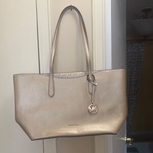 Michael Kors Metallic Champagne Tote with MK Charm